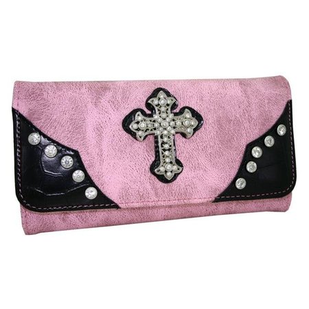 GOLD RUSH Gold Rush WC99-PK Western Rhinestone Cross Accent Wallet - Pink WC99-PK